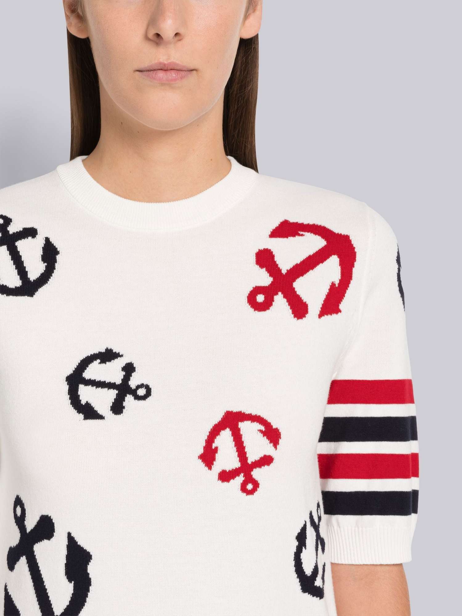 Thom Browne Anchor Intarsia Knit Top In White