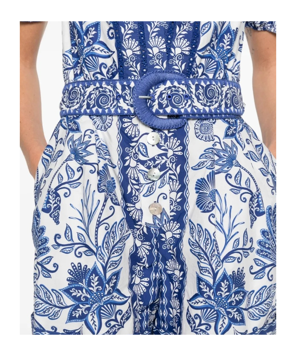 Farm Rio Shell Garden V-neckline Romper In Off-white In Blue