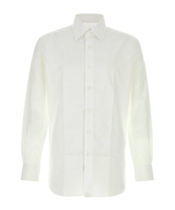 Brioni Camicia In Popeline Bianco Uomo In White