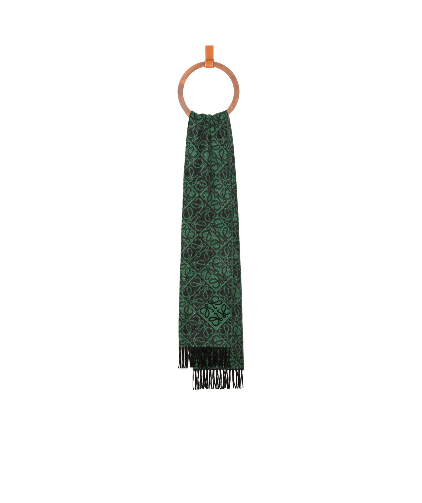 Loewe Anagram Scarf In Wool And Cashmere In Forest Green