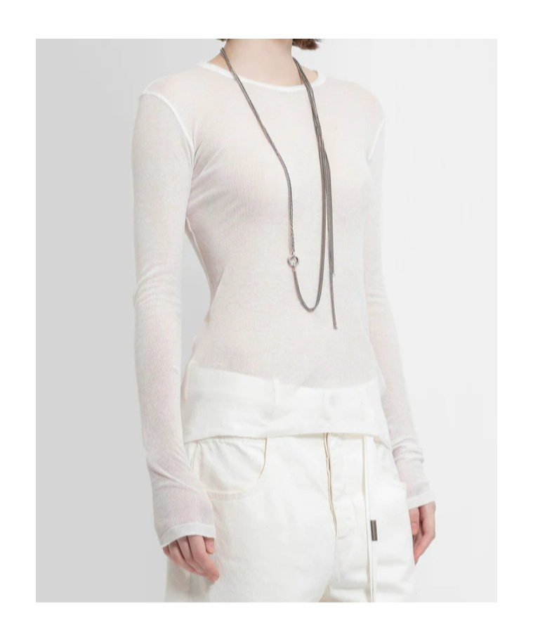Ann Demeulemeester Fiene Ribbed Cotton Long Sleeve Top In White
