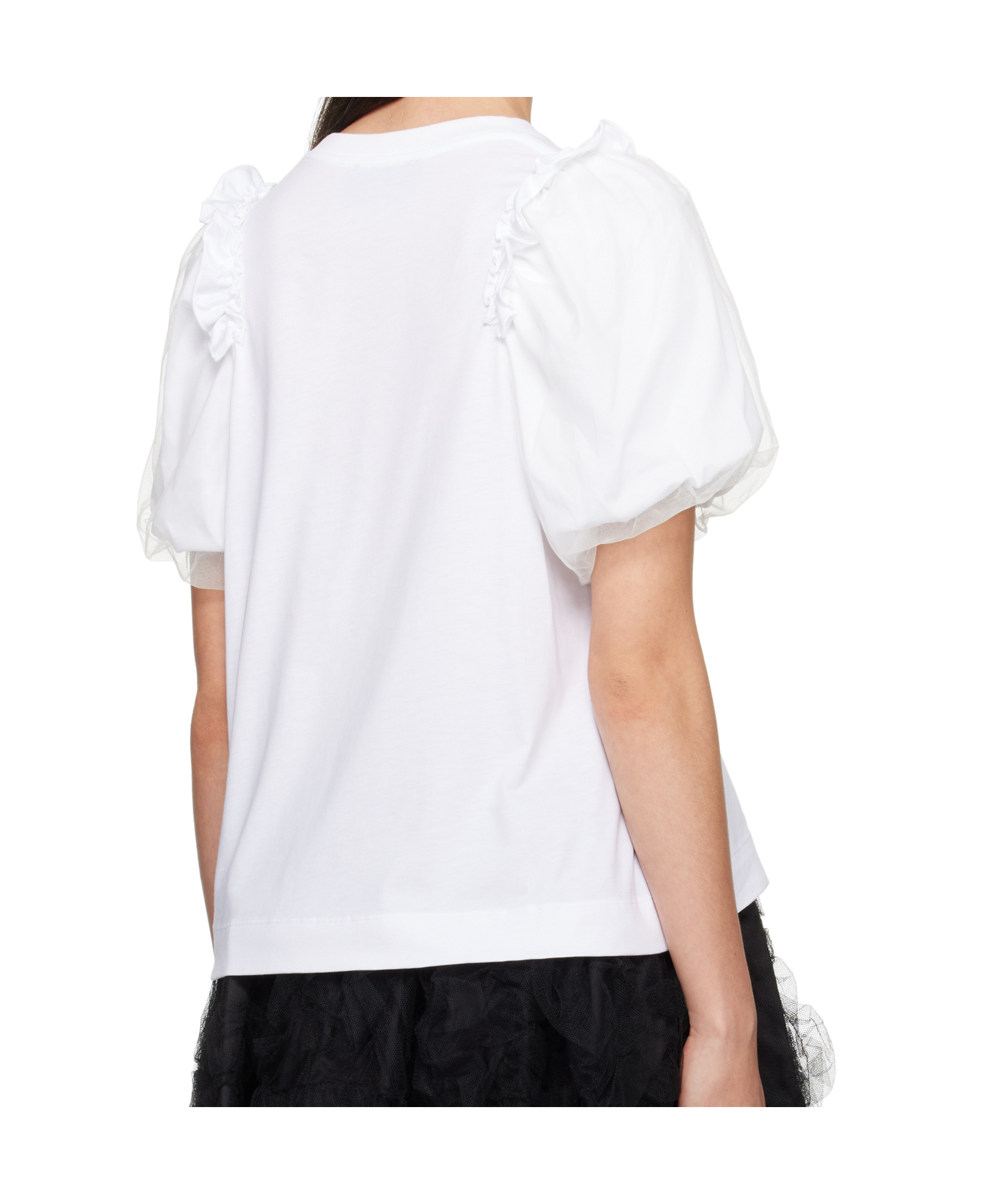 Simone Rocha White Tulle Overlay Puff Sleeve Frill T-shirt In White