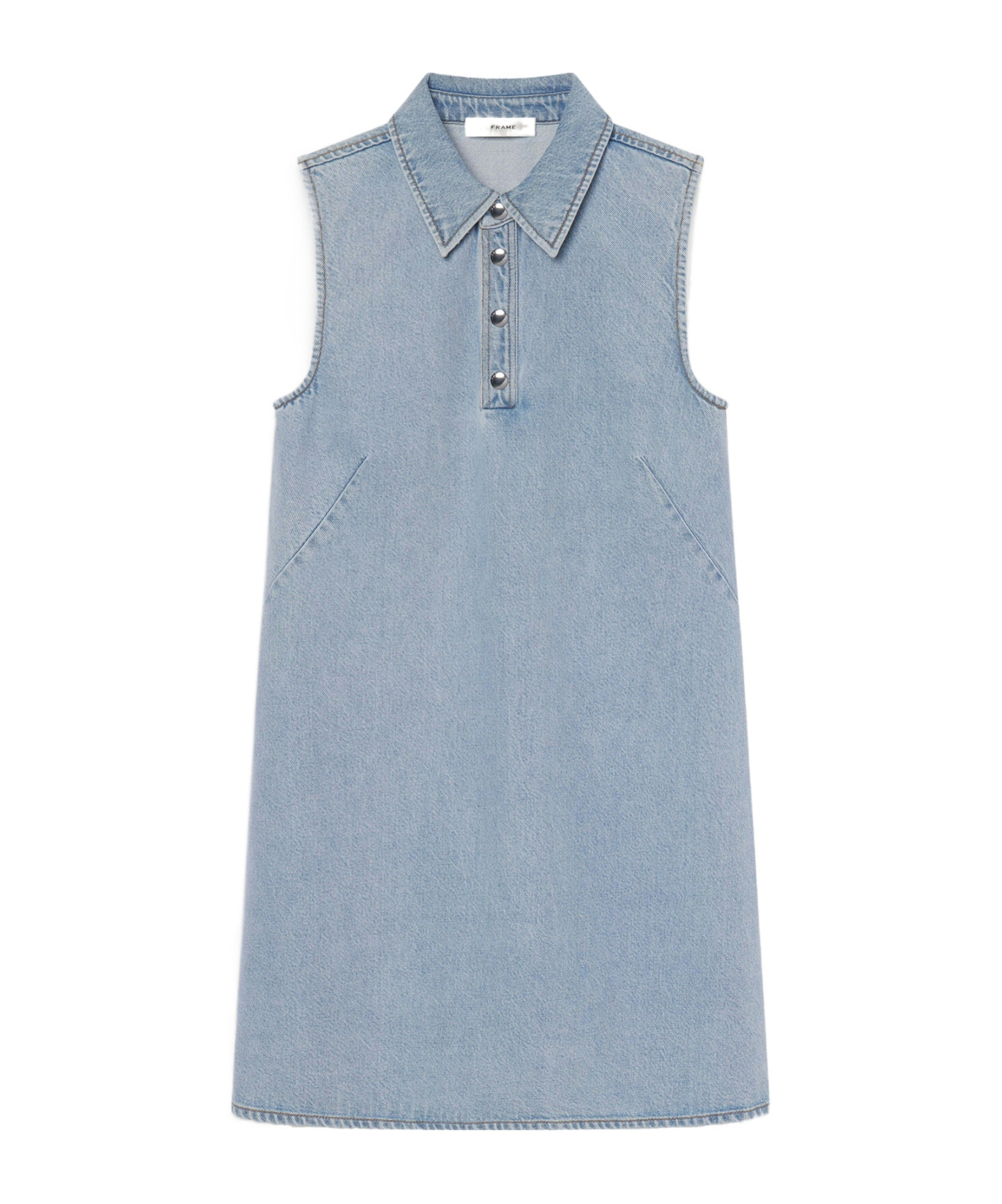 Frame Pointed Collar Denim Dress In Blue