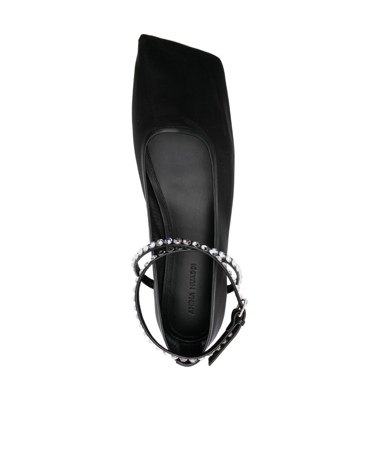 Amina Muaddi Ane Crystal-embellished Mesh Ballet Flats In Black