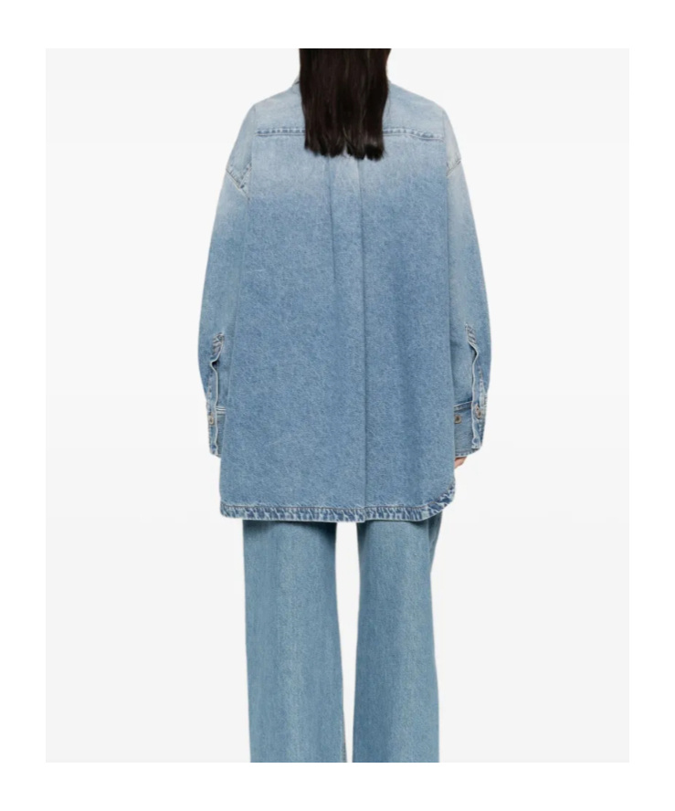 Attico Oversized Embroidered Denim Shirt In Blue