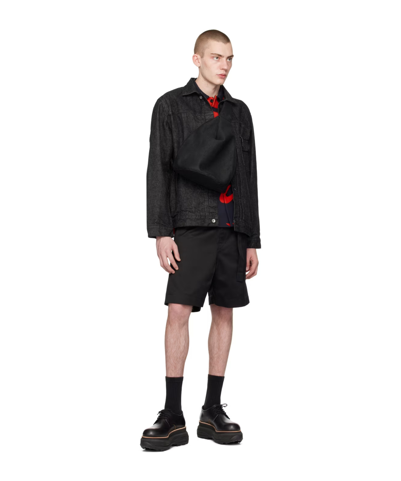 Sacai Contrast-stitching Denim Jacket In Black