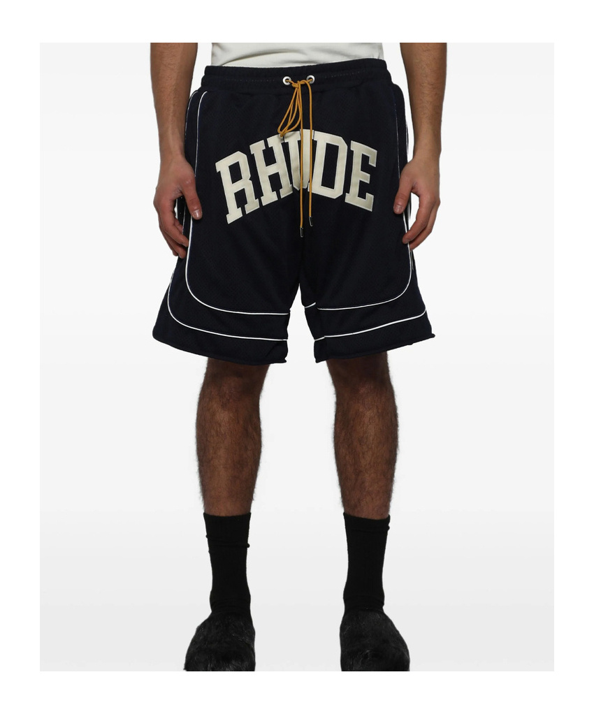 Rhude Collegiate Logo-print Mesh Shorts In Black