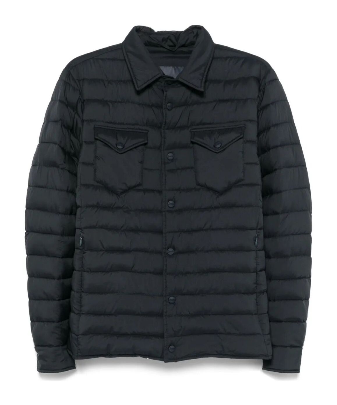 Herno Quilted Blue Coat With Button-up Front In Blue
