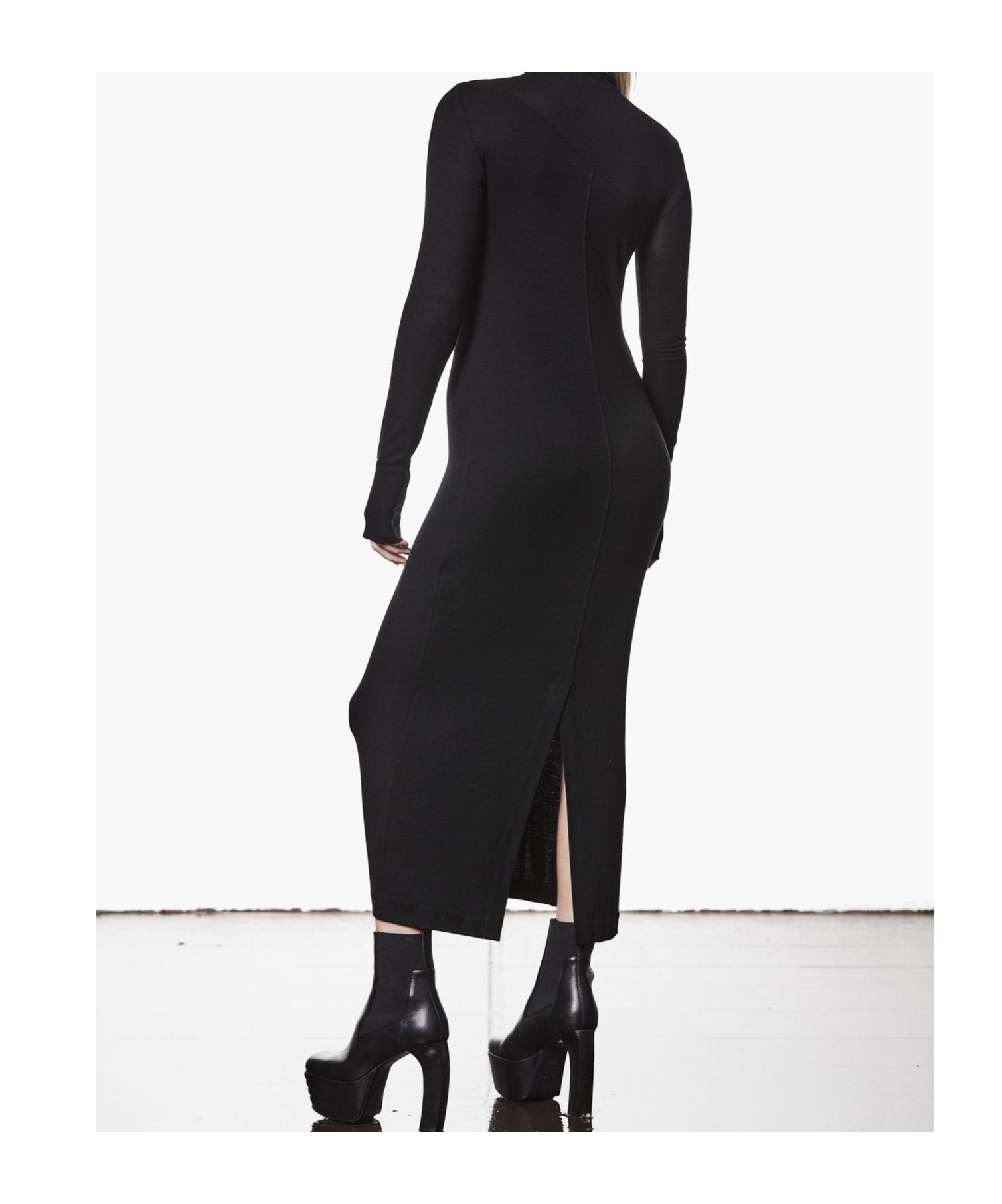 Thom Krom Slim Fit Viscose Stretch Roll Neck Midi Dress In Black