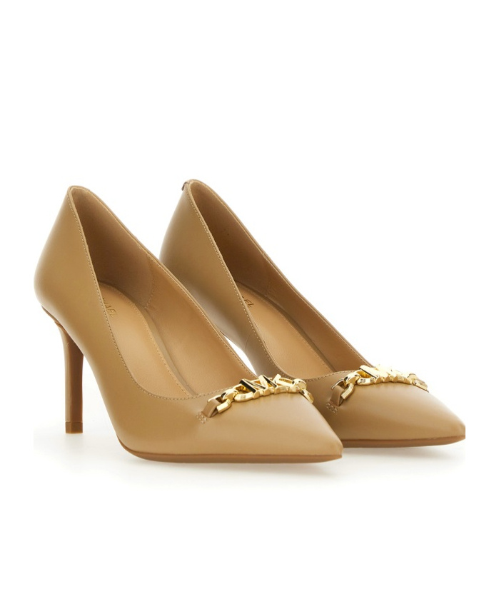 Shop Michael Kors 75mm Appliqué-logo Leather Pumps In Nude
