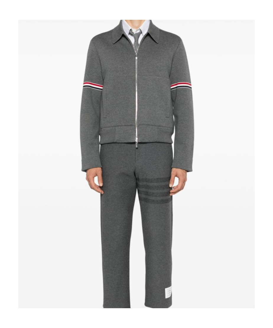 Thom Browne Rwb-stripe Cotton Jersey Zip-up Jacket In Gray