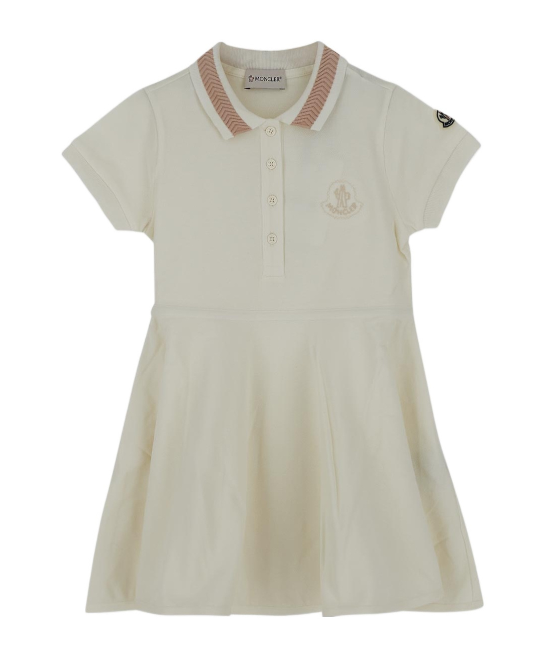 Moncler Enfant Logo Embroidered Flared Polo Dress In White