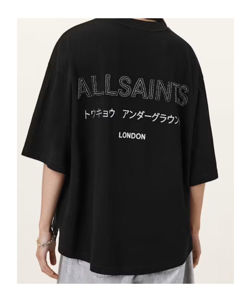 Allsaints Underground Amelie Oversized T-shirt In Black