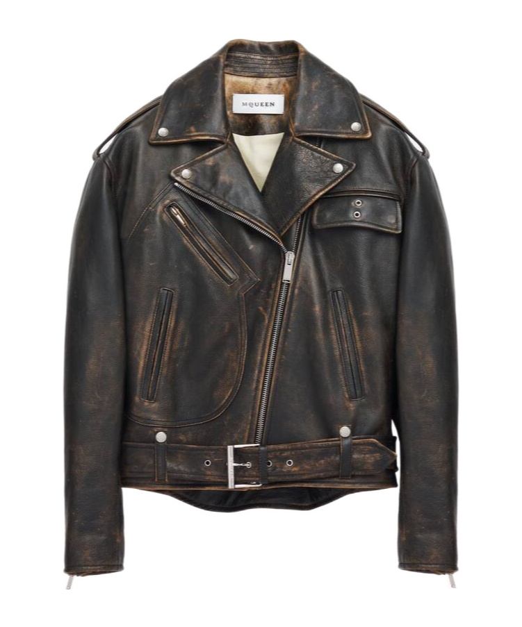 Alexander Mcqueen Oversized Antiqued Leather Biker Jacket In Black