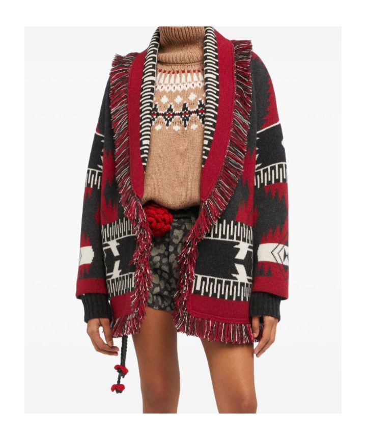 Alanui Jacquard Cashmere Cardigan Shawl Collar In Red