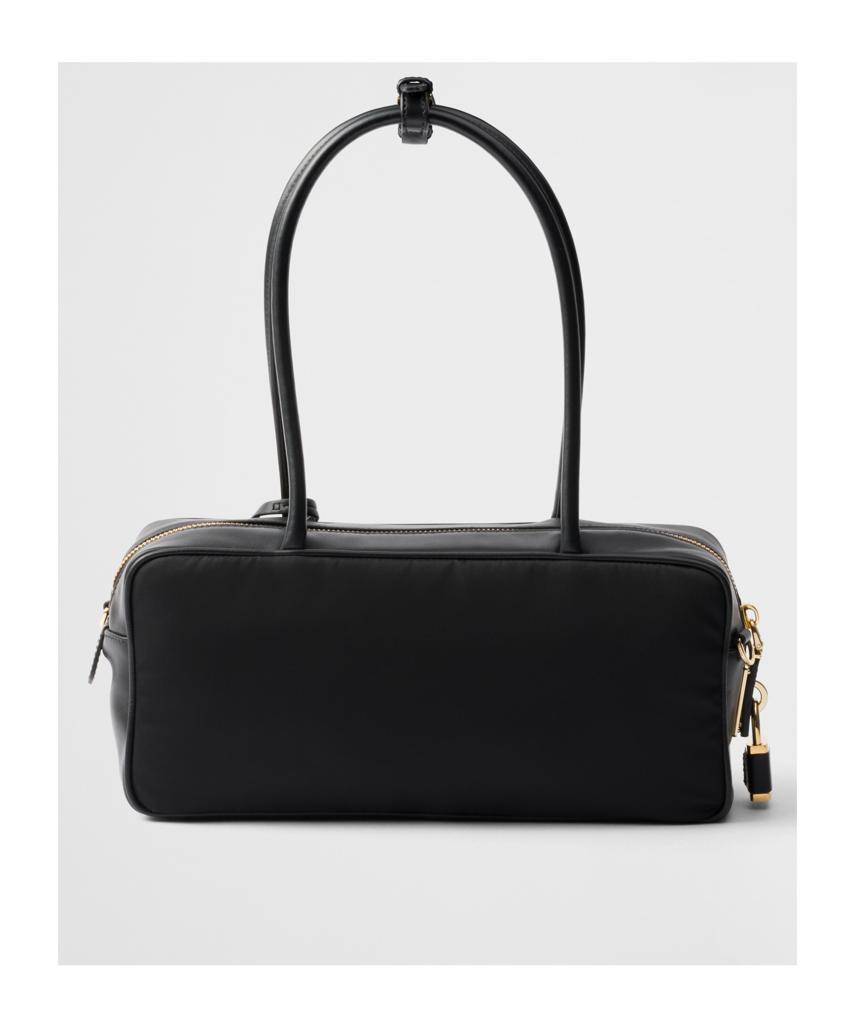 Prada Re-nylon And Leather Small Top-handle Bag With Padlock In Black
