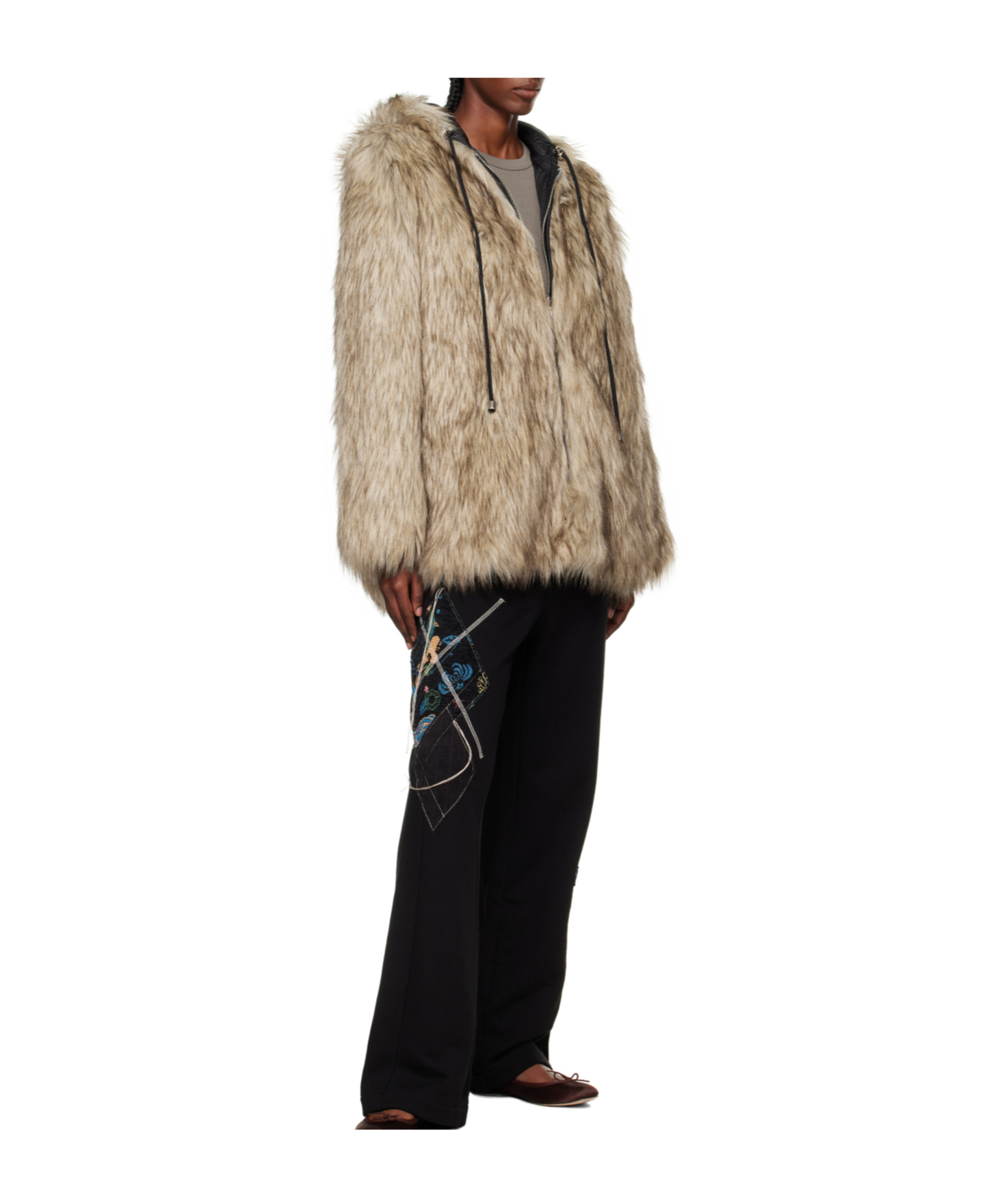 Open Yy Hooded Reversible Faux Fur Jacket In Neutral