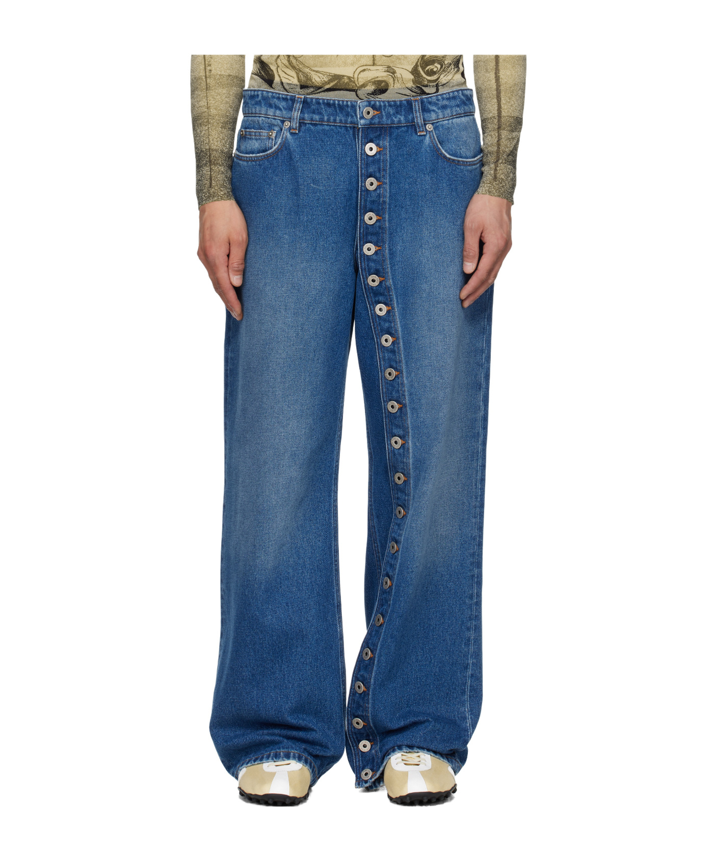 Jean Paul Gaultier Men Buttoned Denim Jeans In Blue