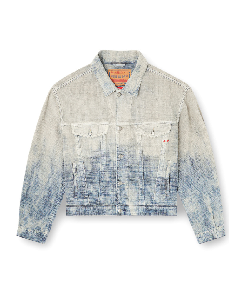Diesel Trucker Jacket In Prince Of Wales Jacquard Denim In Multi