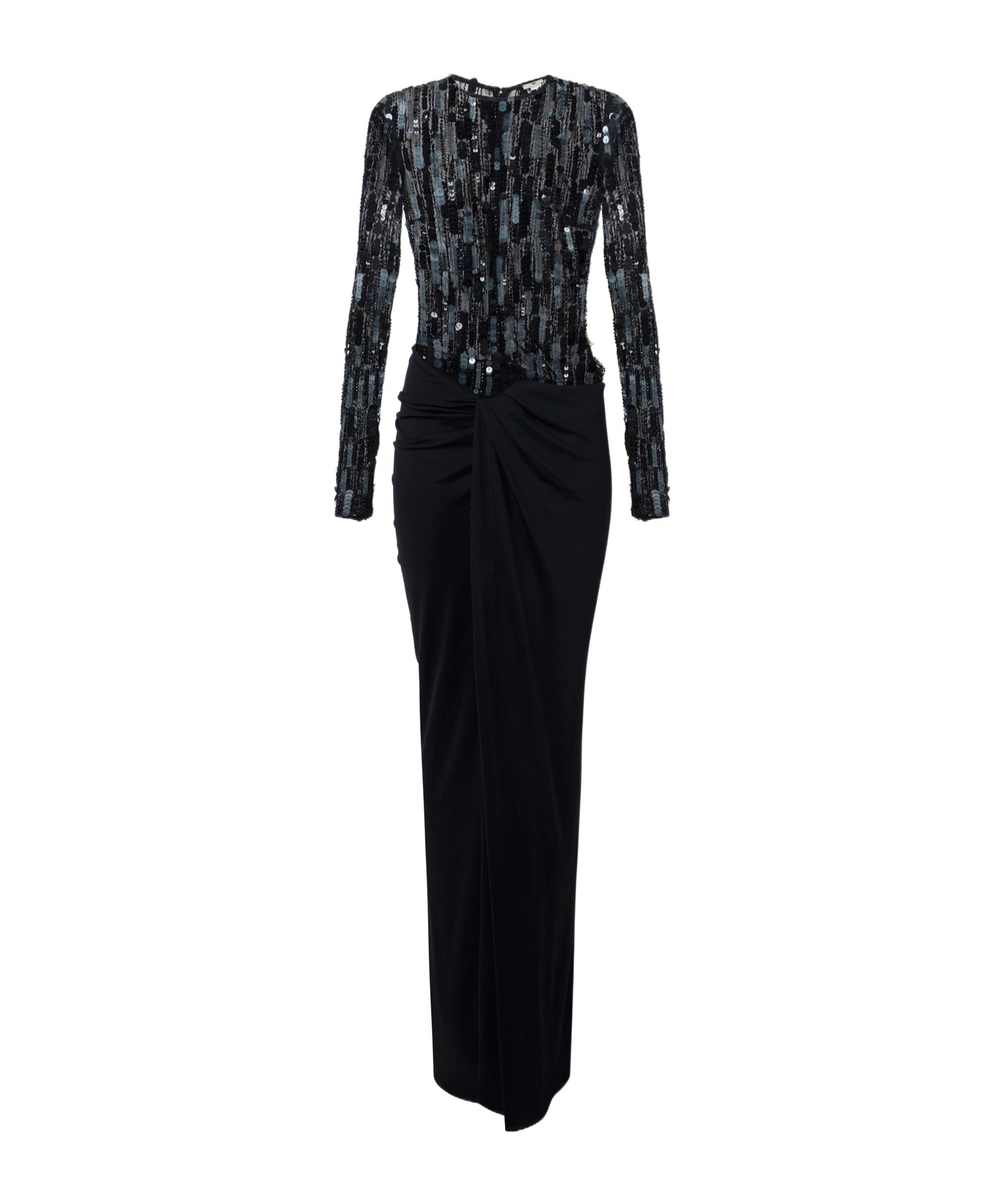 Elisabetta Franchi Sequin-embellished Draped Maxi Dress In Black