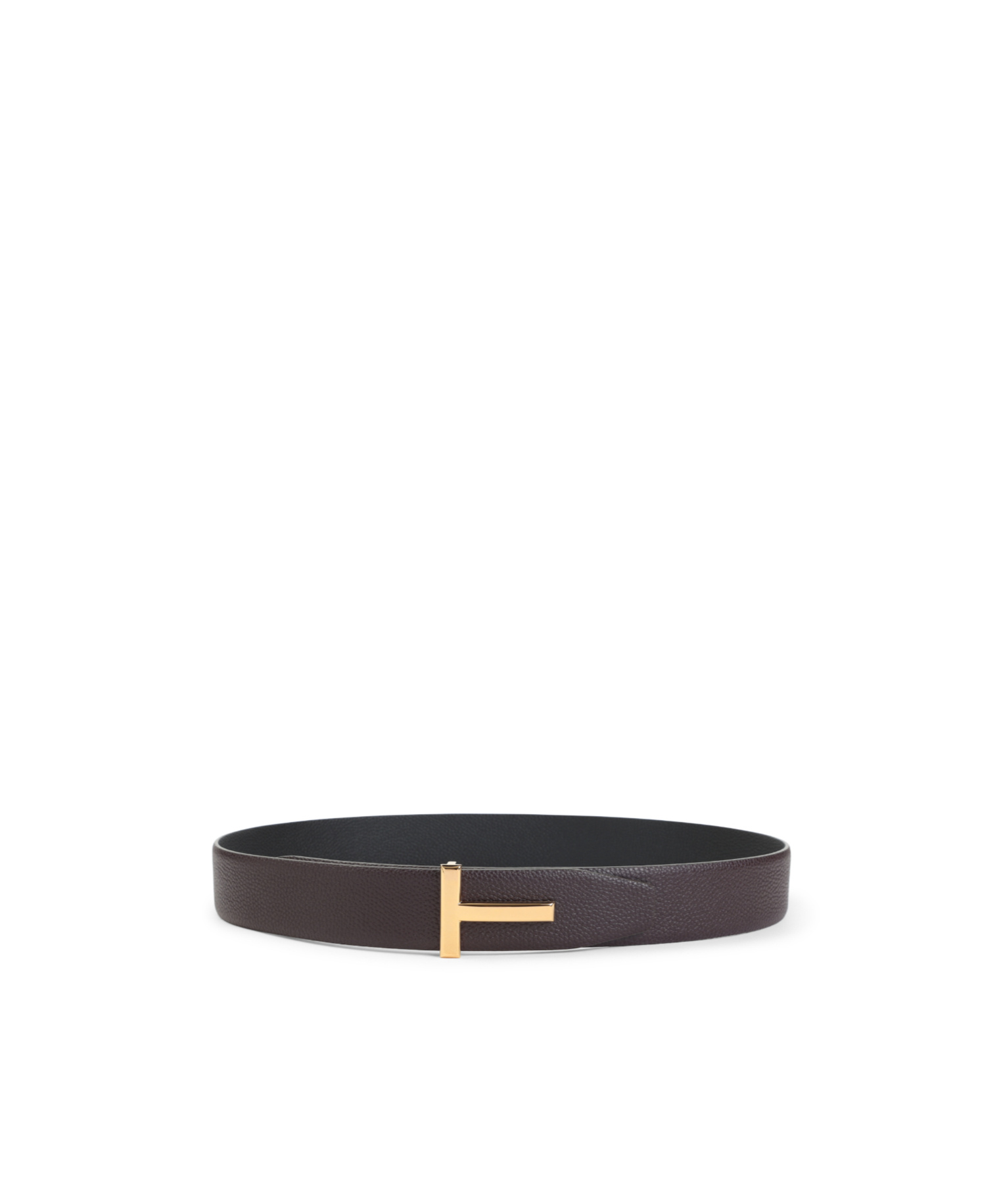 Tom Ford T Buckle Reversible Grained Leather Belt In Gray