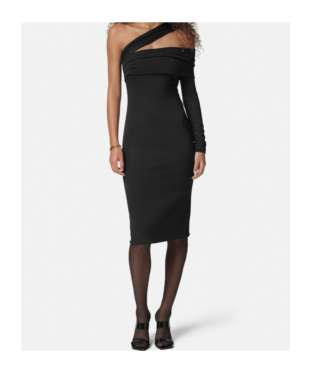 Versace One-shoulder Midi Dress In Black