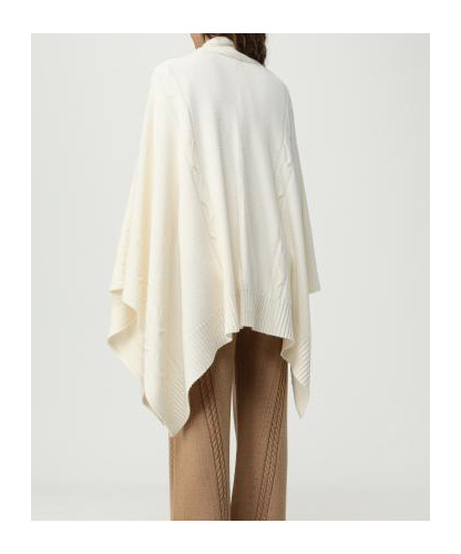 Ermanno Scervino Cozy Cable Knit Cape With Ribbed Hem In White