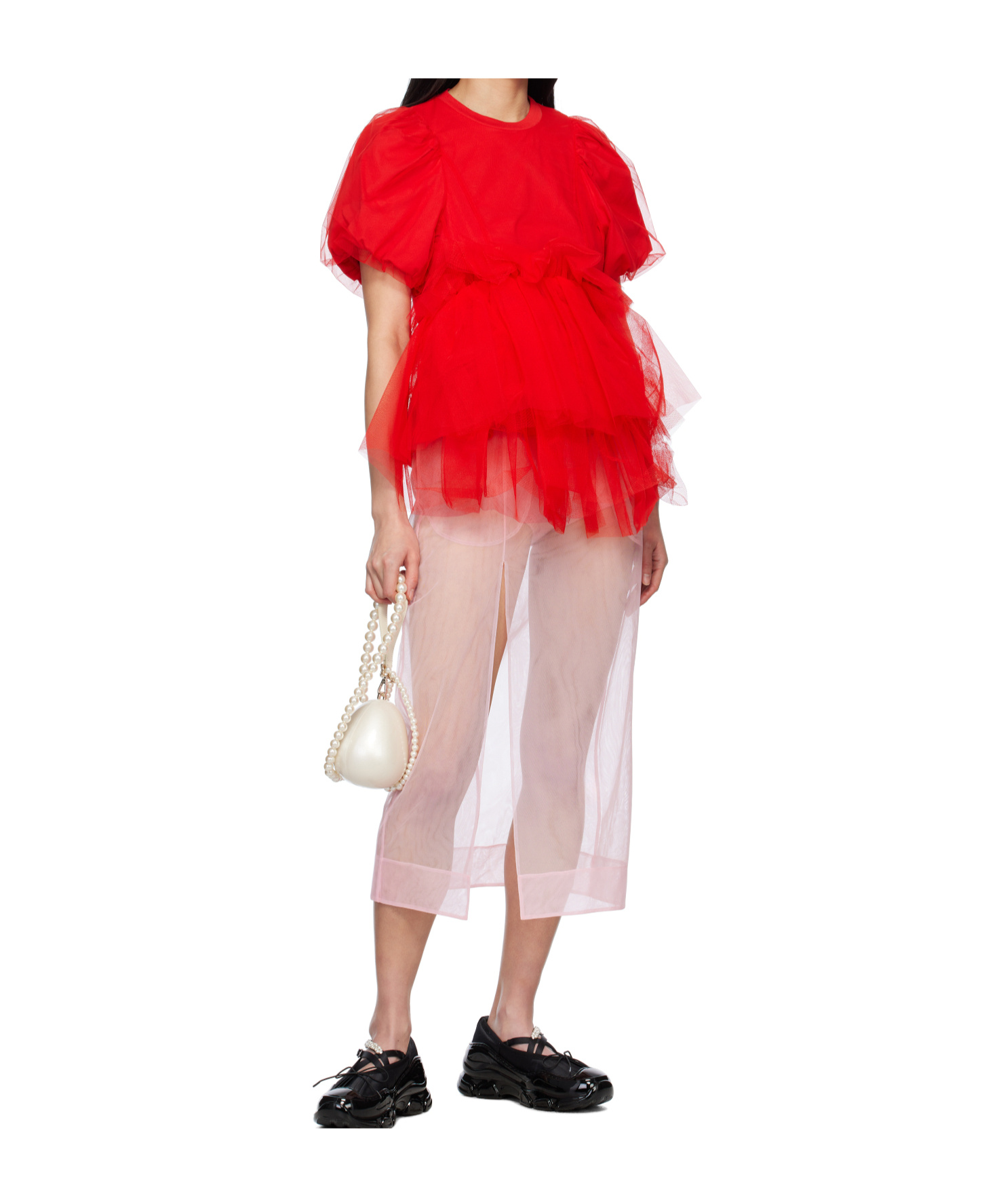 Simone Rocha Pink Sheer Slit Pencil Midi Skirt In Pink