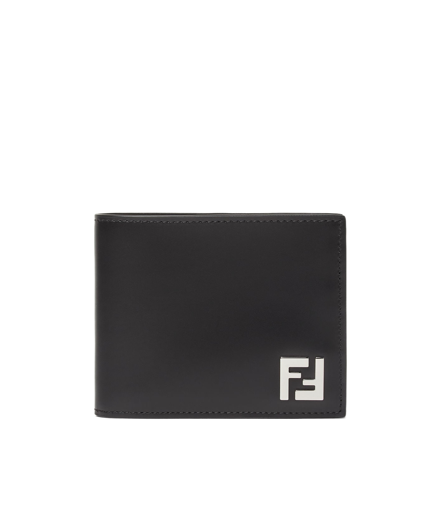 Fendi Black Leather Compact Bi-fold Wallet In Black