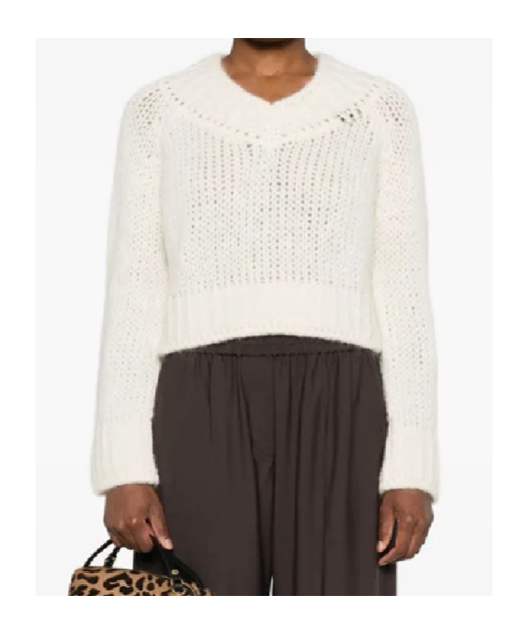 Ermanno Scervino Long Sleeve V-neck Sweater In Neutral