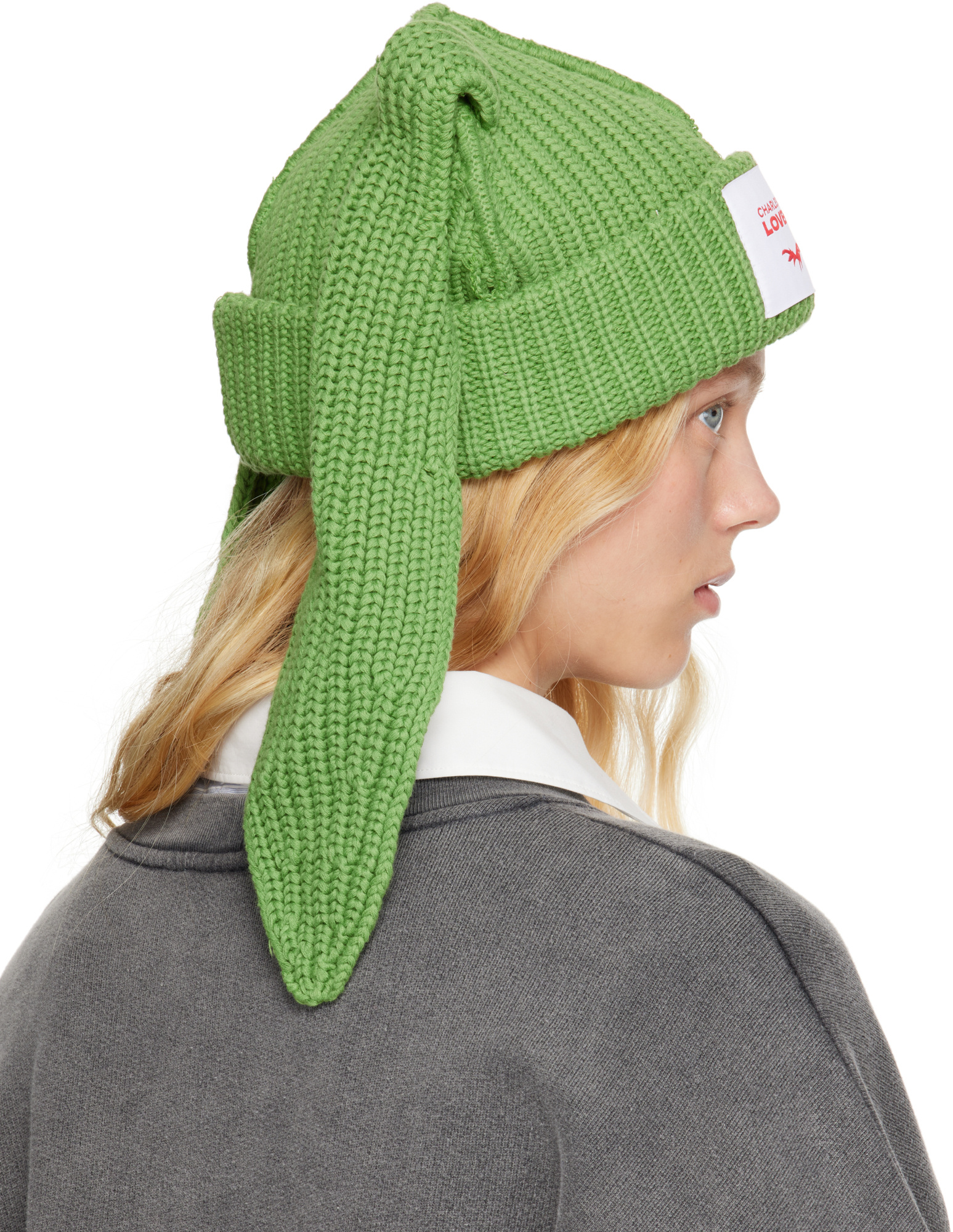 Charles Jeffrrey Loverboy Green Chunky Rabbit Beanie In Green