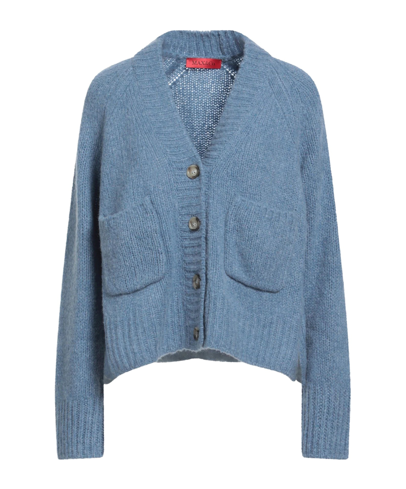 Maxco. V-neck Knitted Cardigan In Blue