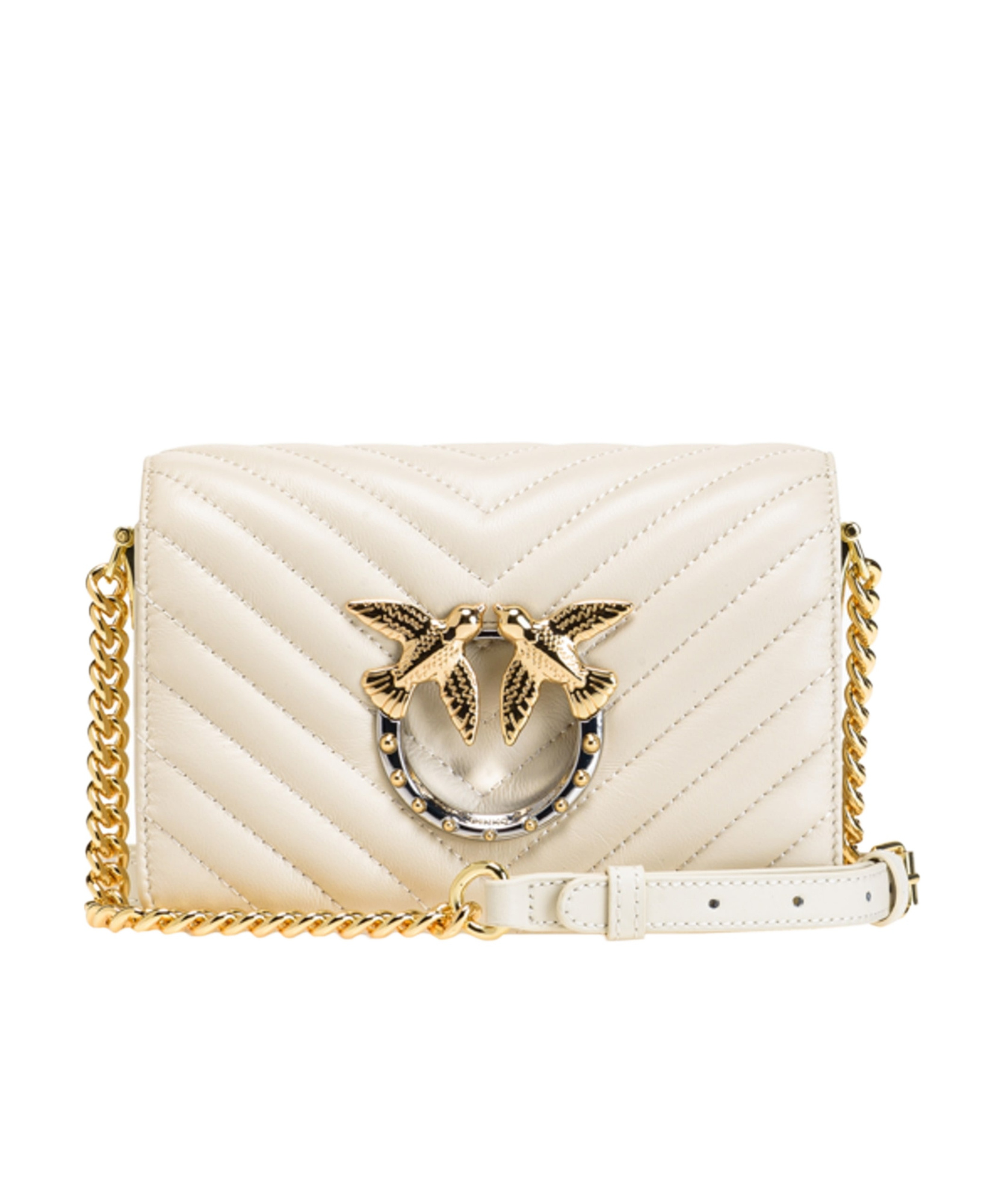 Pinko Logo Quilted Shoulder Bag In Nude