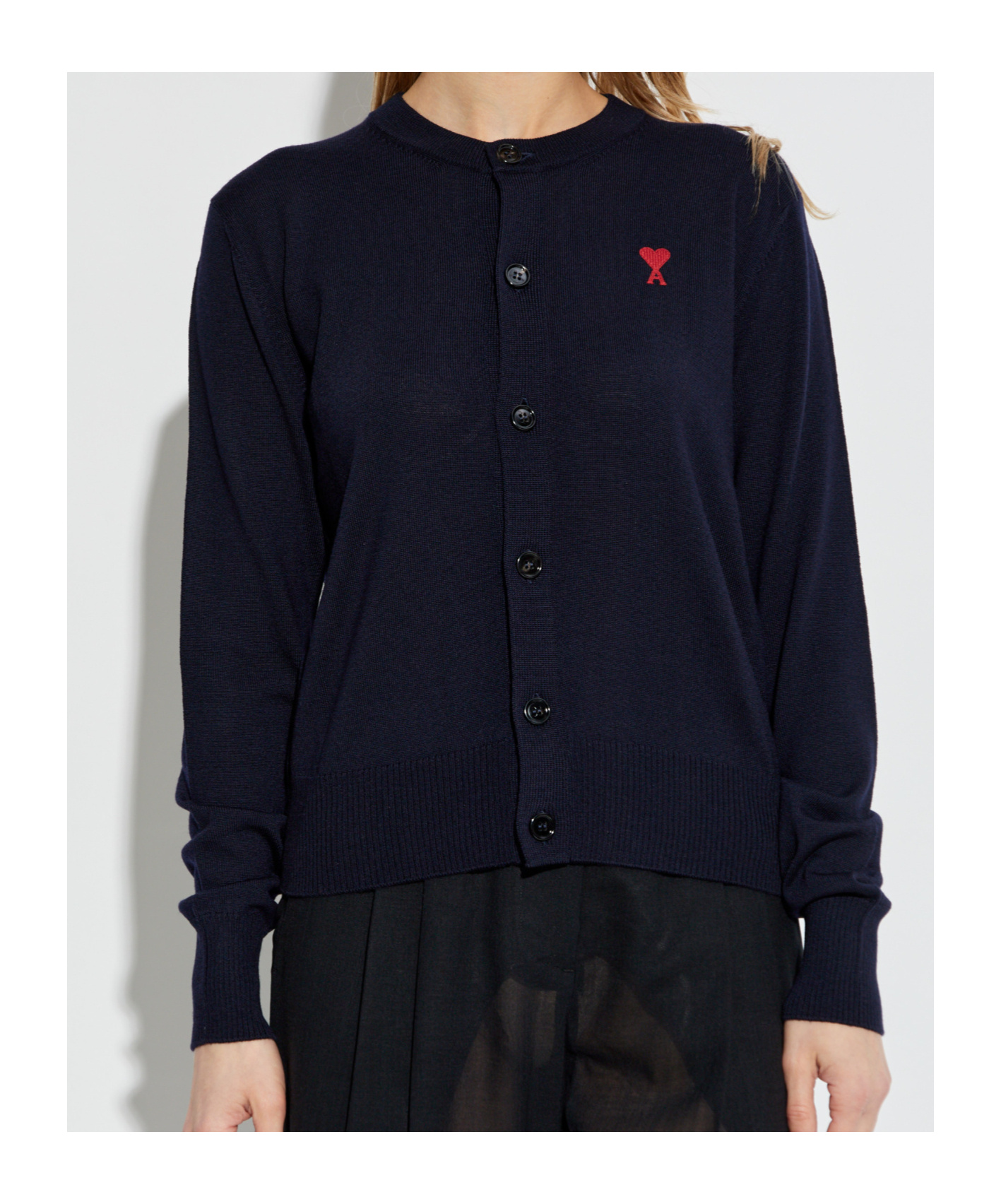 Shop Ami Alexandre Mattiussi Ami Logo Embroidered Cardigan In Black