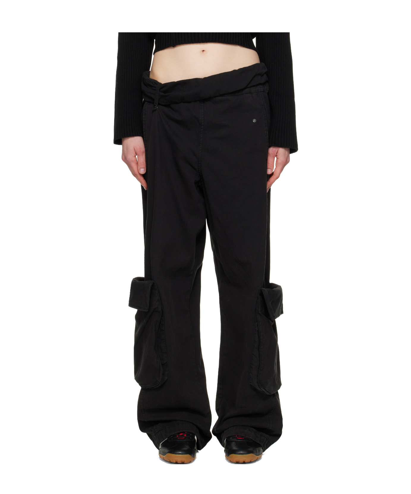 Open Yy Washed Rolled Overalls In Black