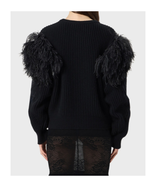 Blumarine Feather-trim Jumper In Black
