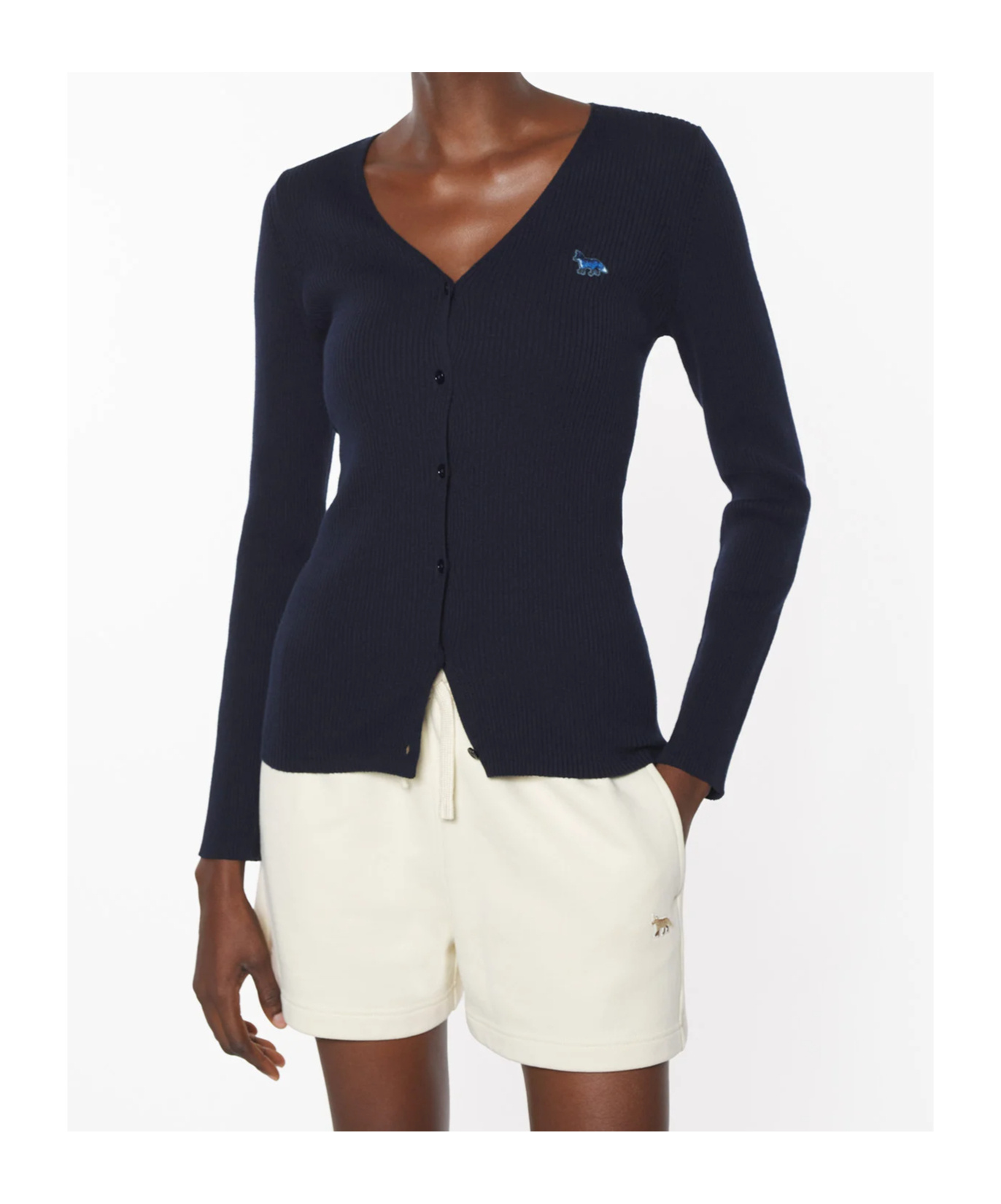 MAISON KITSUNÉ BABY FOX PATCH FINE RIBBED CARDIGAN 