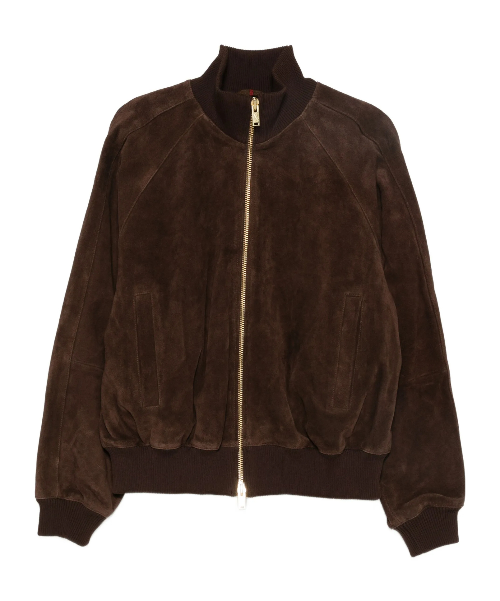 Baracuta Suede Track Jacket With Ribbed Collar And Cuffs In Brown