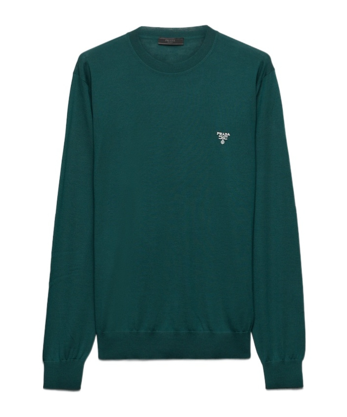 Prada Superfine Wool Round-neck Sweater In Bottle