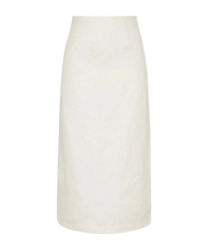 Sir Floral-embroidered Midi Skirt In White