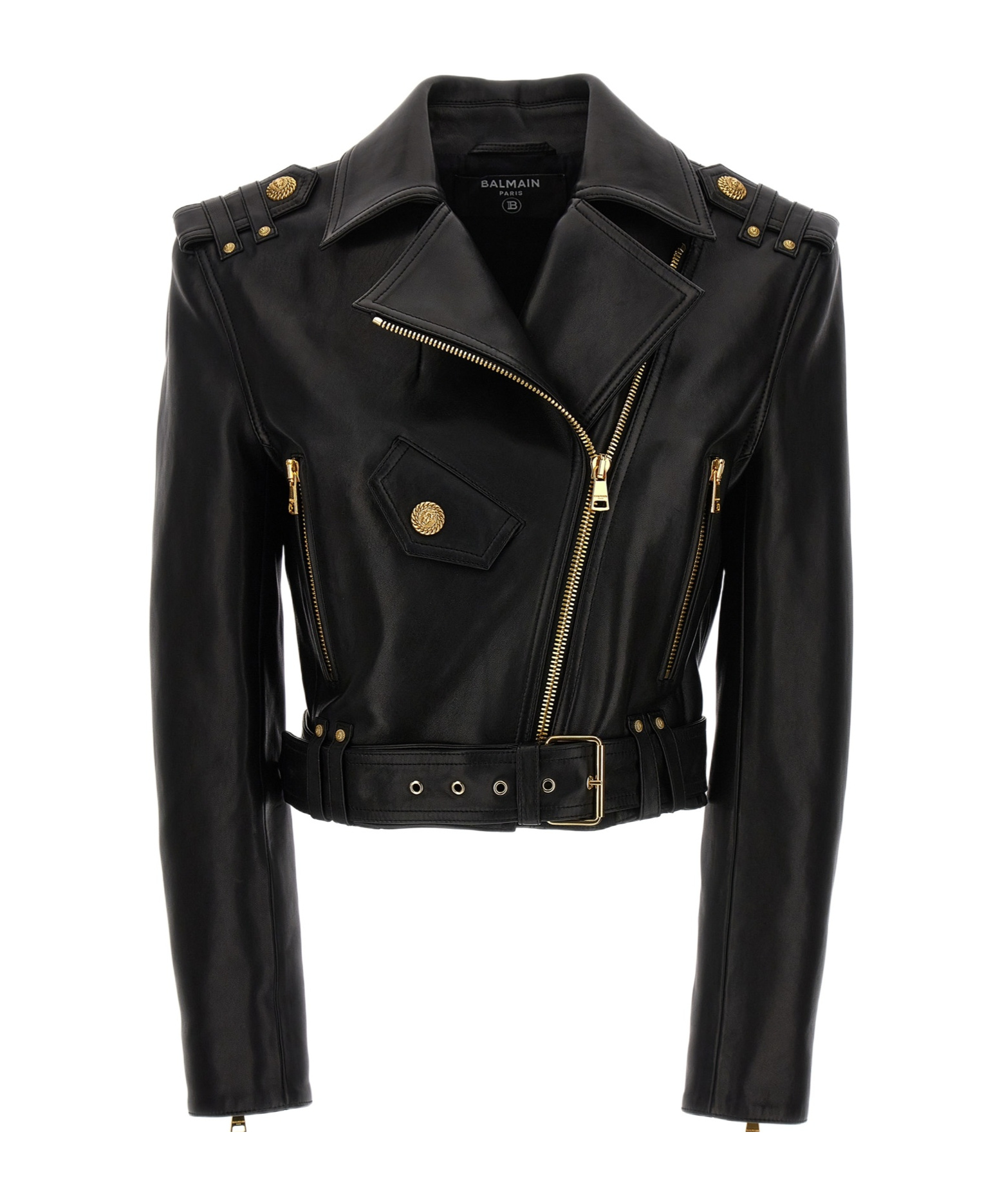 Balmain Jacket Lambskin Belted Waist In Black