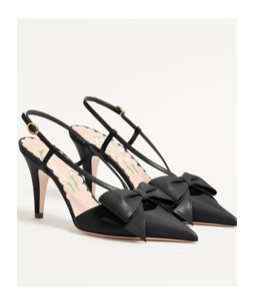 Valentino Mid Heel Bow Detail Slingback Pumps In Black