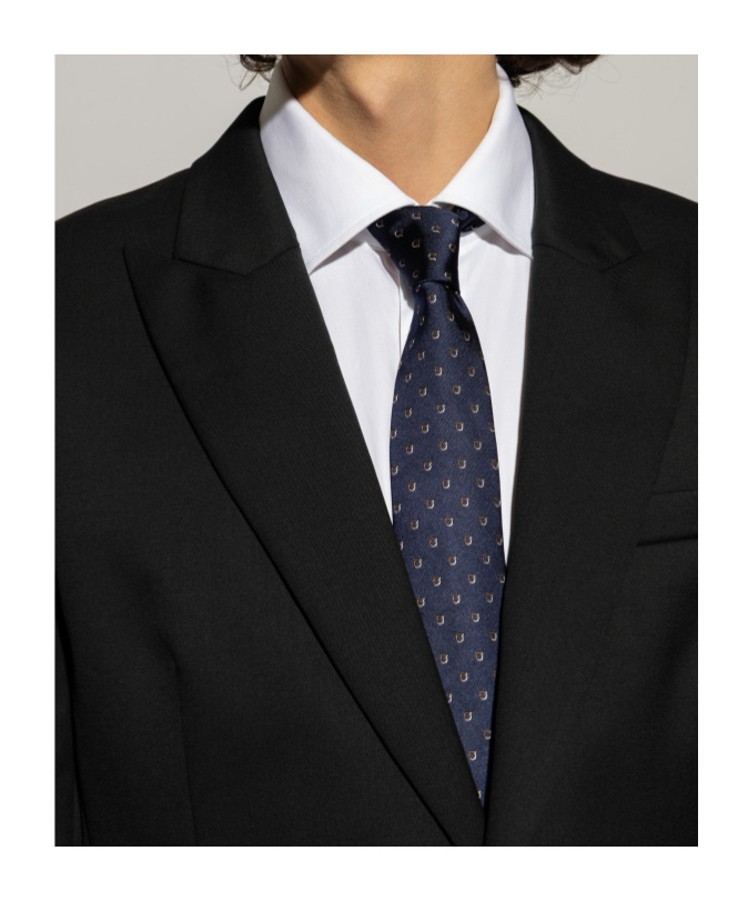 Ferragamo Gancini Jacquard Tie In Blue