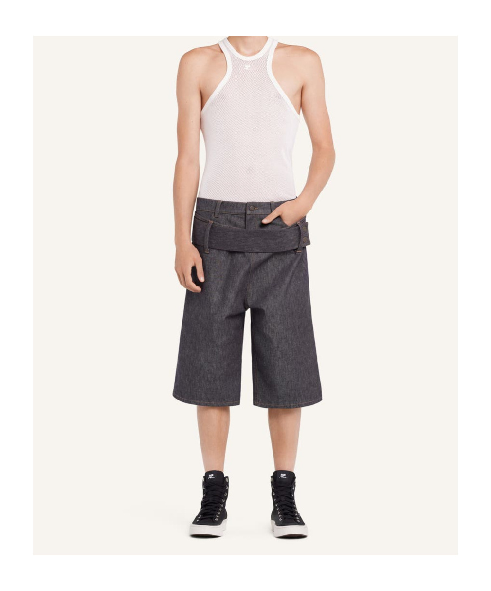 Courrèges Buttoned Knee-length Shorts With Rear And Side Pockets In Gray