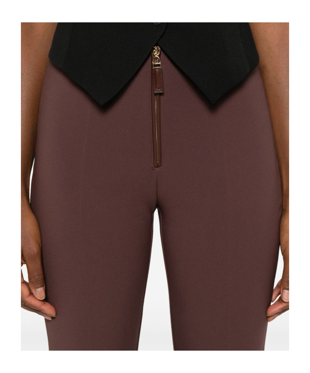 Elisabetta Franchi Cropped Brown Straight-leg Trousers With High Waist In Multi
