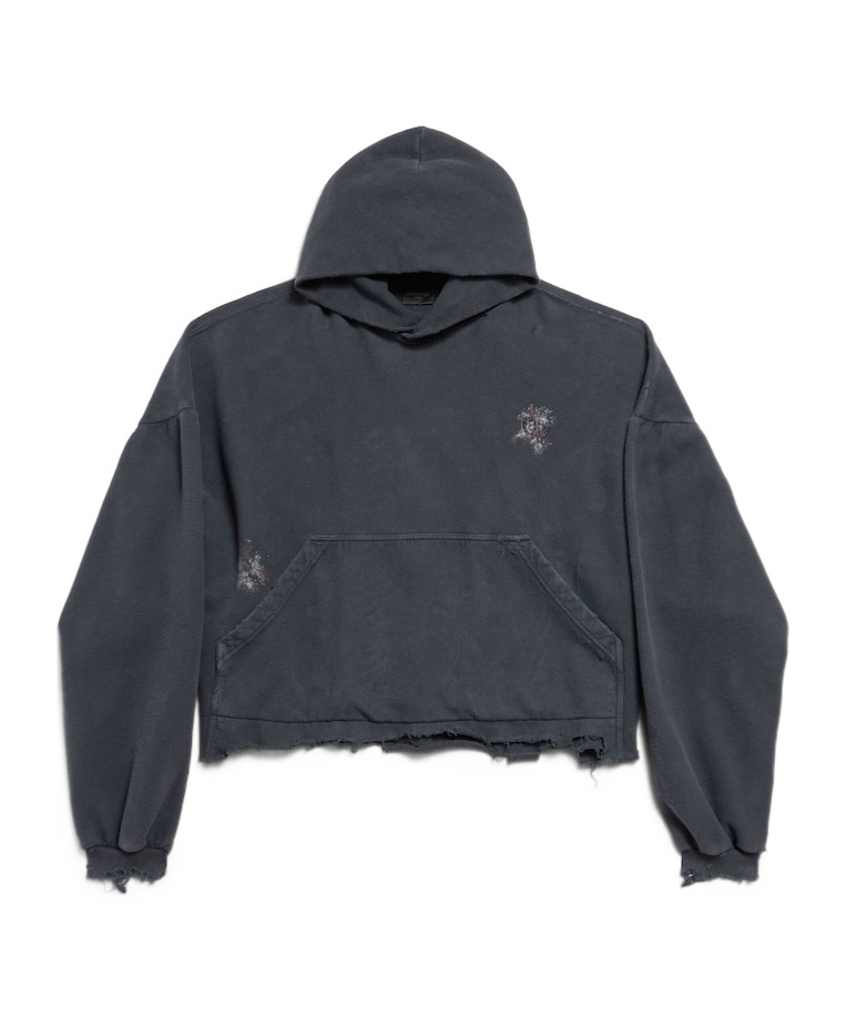 Balenciaga Nail Polish Cropped Hoodie In Faded Black In Faded Black