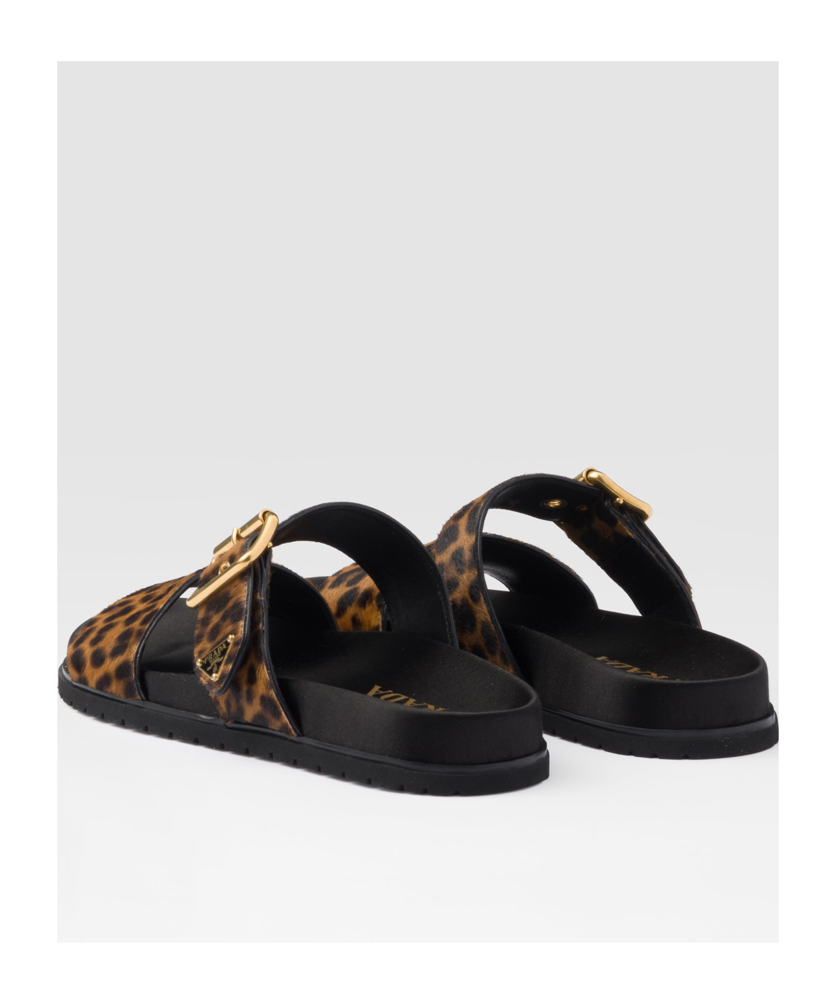 Prada Triangle Logo Velvet Flat Sandals In Black