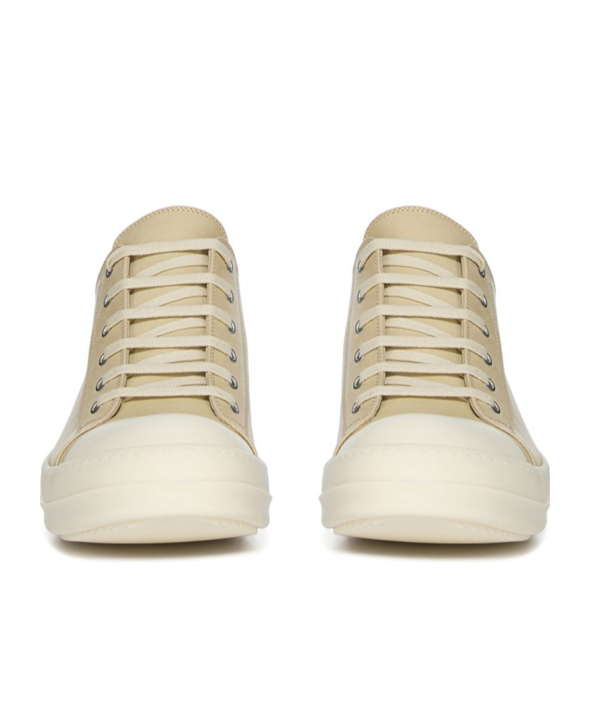 Rick Owens Lamb Leather Low-top Sneakers With Calf Leather Toe Cap In Parchment Color/milk Color/milk