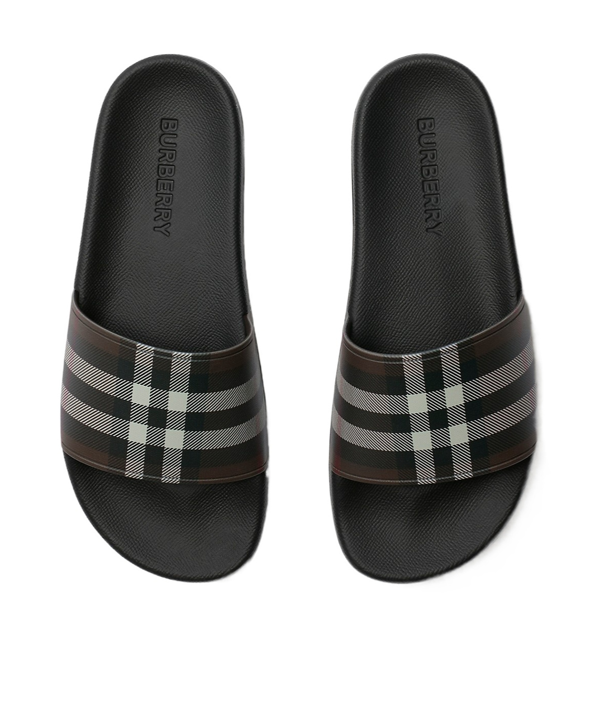 Burberry Check-print Flat Slides In Brown