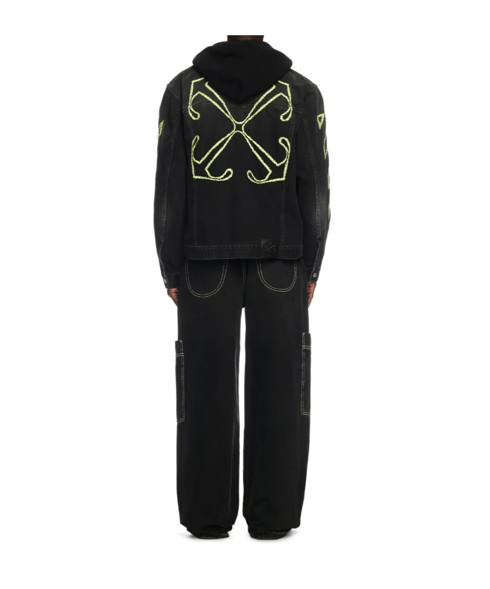 Off-white Diagonal Arrow Outline Embroidered Denim Skate Jacket In Black